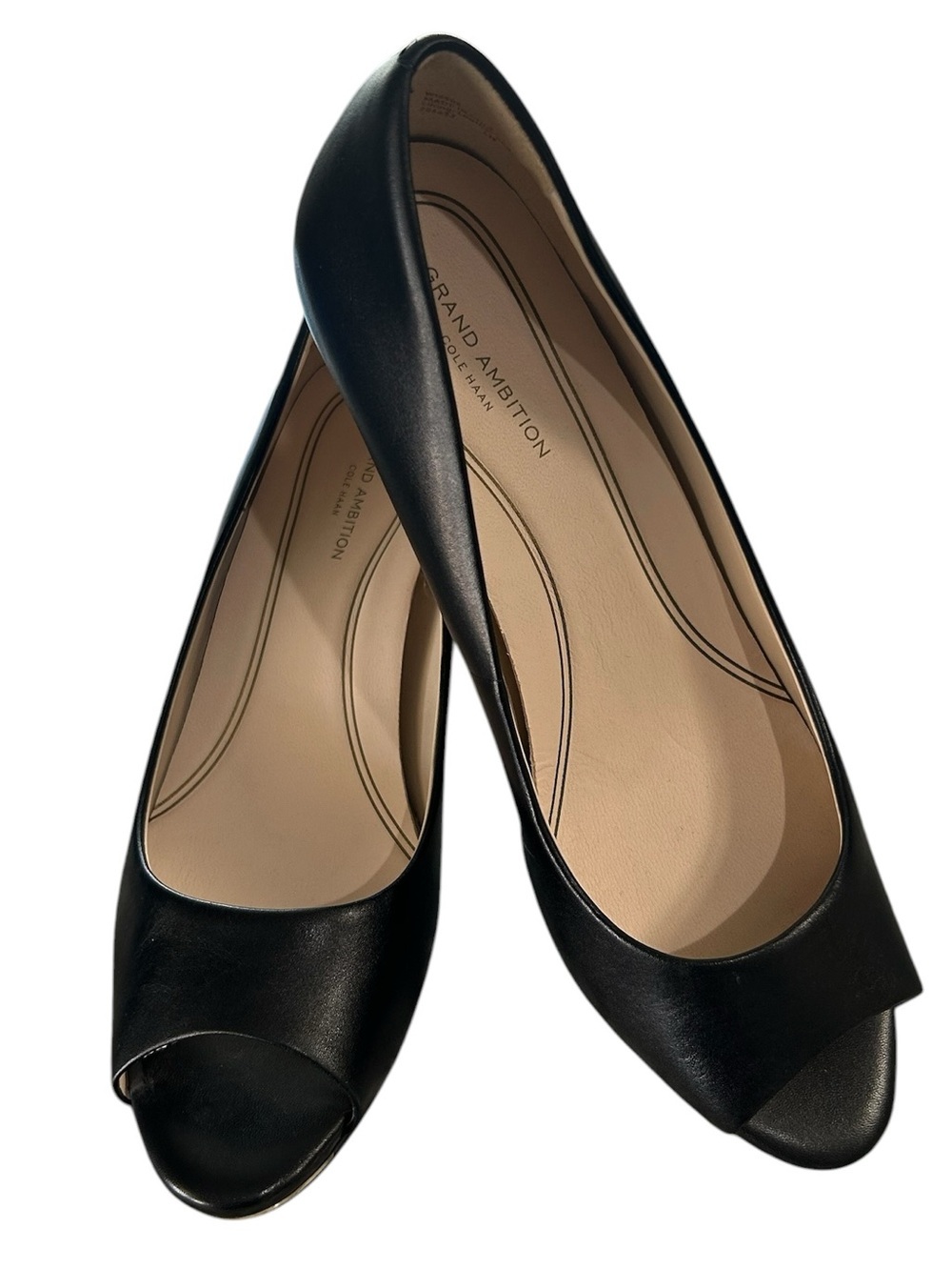 Cole Haan Grand Ambition Black Leather Open-Toe Wedge Heel Pumps Size 8.5 B NWOT